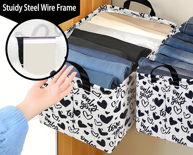 Large Valentine's Day Basket Heart Shaped Storage Bin for Gifts Collapsible Organizer Room Decor (Black Hollow Entity Love)
