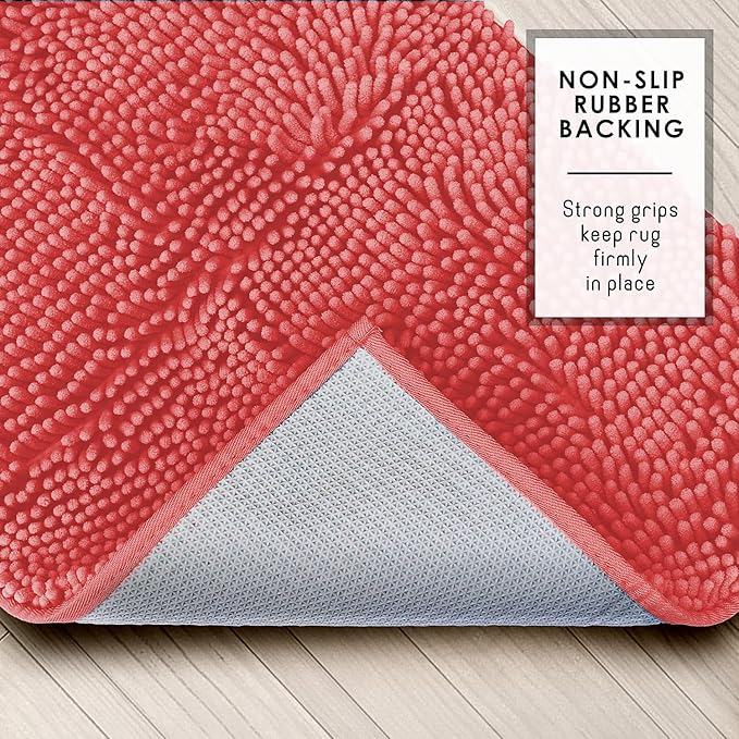 Hearth & Harbor Bathroom Rugs, Chenille Bath Mat - Machine Washable Bath Mats for Bathroom Non-Slip Backing Rubber, Quick Dry Mat - Rose Bath Rug, 17x24-20x32-20x24