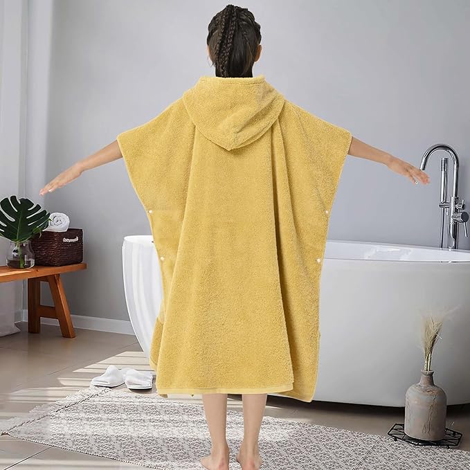 32"X64" Large Turkish Poncho Towels for Kids(8-14Years),Oversized 100% Cotton Thick (600GSM) Absorbent Bath Robe for Boy | Girl | Teens , Perfect for Swimming | Bathing | Beach | Gifts,Gold