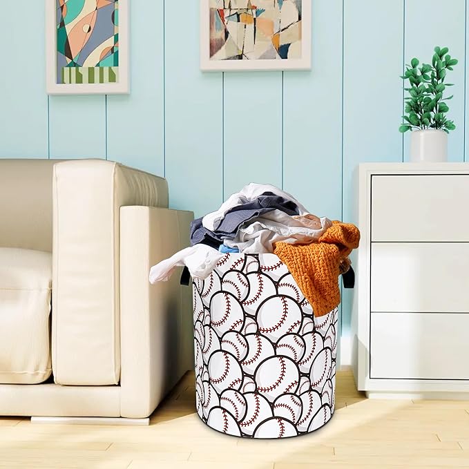 Baseball Laundry Basket Ball Sports Oxford Cloth Laundry Hamper With Handle Foldable Portable Clothes Storage Basket 18.9 X 16.5 In Storage Bag For Laundry Room/Bathroom/Bedroom/Dormitories