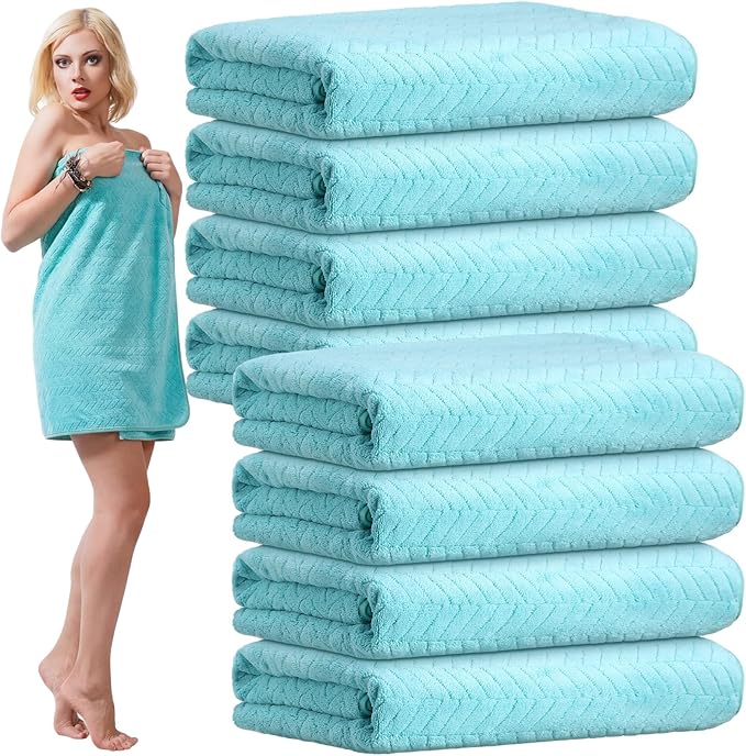 16 Pack Microfiber Bath Towels Bulk 27'' x 60'' Oversized Size Bath Towel Highly Absorbent Extra Large Soft Drying for Shower Beach Winter Salon Sport Gym Party (Wheat,Light Blue)