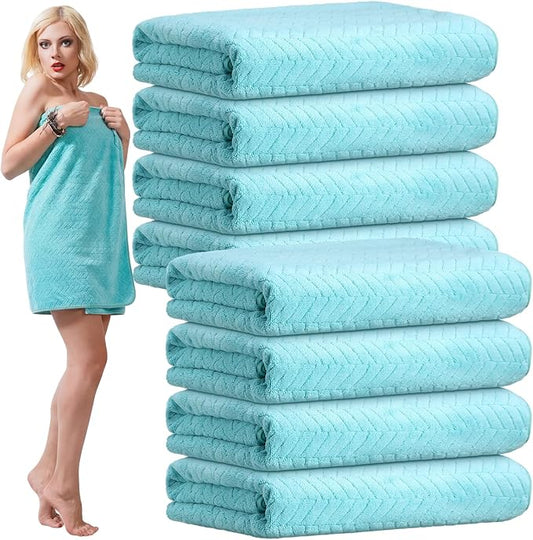 16 Pack Microfiber Bath Towels Bulk 27'' x 60'' Oversized Size Bath Towel Highly Absorbent Extra Large Soft Drying for Shower Beach Winter Salon Sport Gym Party (Wheat,Light Blue)
