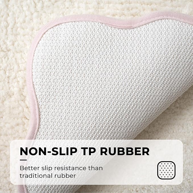 GRANNY SAYS Waved Pink Bathroom Rugs, 24" x 16", Non-Slip Bath Mats for Bathroom, Plush Shag Absorbent Microfiber Ultra Soft Scalloped Bath Mat, Cute Washable Rug for Tub, Shower, Bedroom
