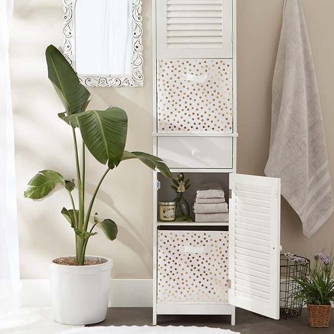 DII Non Woven Polyester Storage Bin, Polka Dot, White & Gold, Large Set of 2