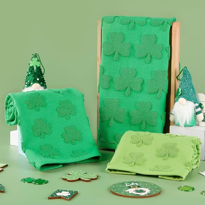 2 Pack St. Patrick's Day Hand Towels Kitchen Dish Towels Spring Green Clover Shamrocks 100% Cotton Soft Absorbent Decorative Bathroom Towels Set for Home Decor Clean, 13.7'' x 29.5''