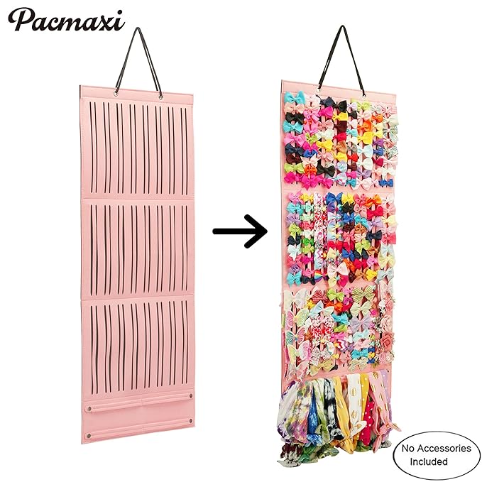 PACMAXI Baby Girl Hair Bows Holder, Hair Clips Storage Hanger For Ribbons, Hair Bows Organizer, Baby Hair Clip Storage Display Sturdy Stand, Wall Hanging for Girl Room (Pink, Large)