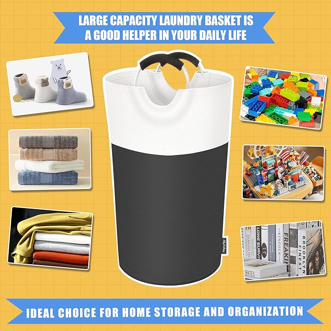 90L Laundry Basket, Collapsible Laundry Hamper with Padded Handles, Waterproof Laundry Bag, Tall Clothes Hamper Stand Up Well, Foldable Laundry Baskets for Easy Storage(Grey)