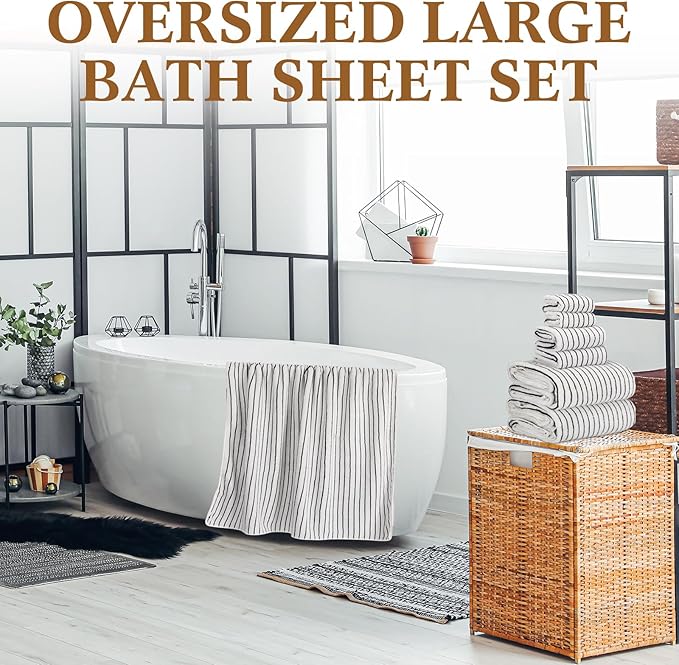 6 Pcs Oversized Bath Towels for Adults 35x70 Inches Black & White Striped Extra Large Bath Towel Sets Bathroom Sheets Jumbo Shower Towels Quick Dry Absorbent Soft Microfiber for Women Men