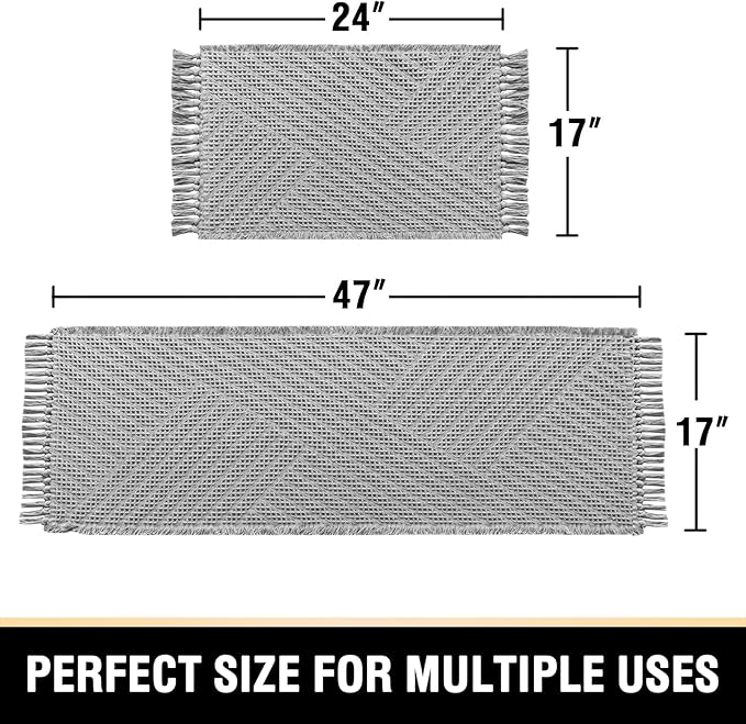 H.VERSAILTEX Waffle Bath Mat Super Absorbent Boho Bath Mat Non Slip Bath Rugs for Bathroom Floor Machine Washable Dry Fast Bathroom Rugs with Tassels (47 x 17 Plus 17 x 24 Inches, Dove)
