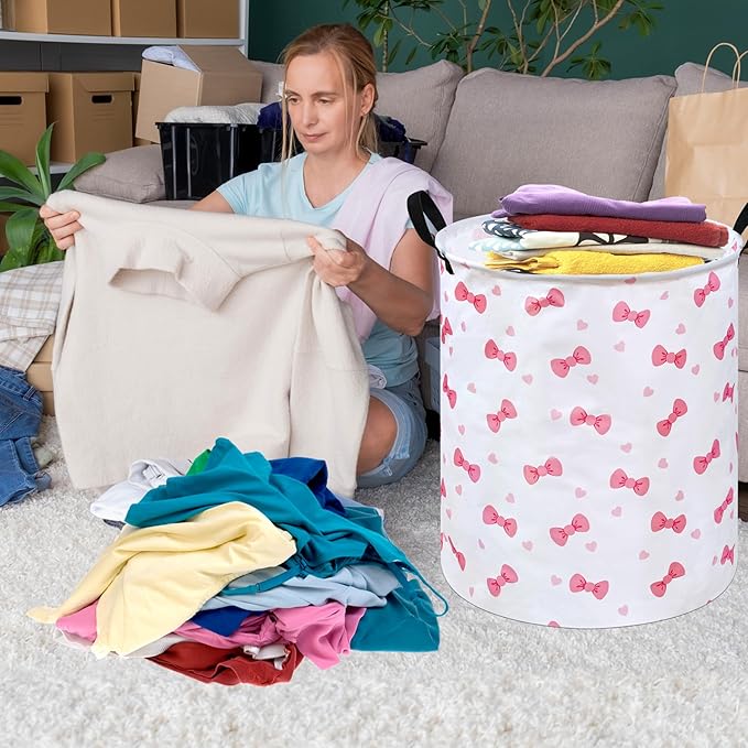 19.7" Round Kids Laundry Basket Gift Basket Storage Laundry Hamper Laundry Basket Baby Toys Nursery Bin with Handles,Storage Basket for Kids Room Bedroom Decor