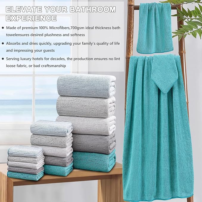 4 Piece Bath Towel Set 35"x70"Oversized Bath Towel for Bathroom Ultra Soft Fluffy Extra Large Bath Sheet Luxury Premium Bathroom Towel Highly Absorbent Quick Dry Shower Towel for Hotel Spa,Turquoise