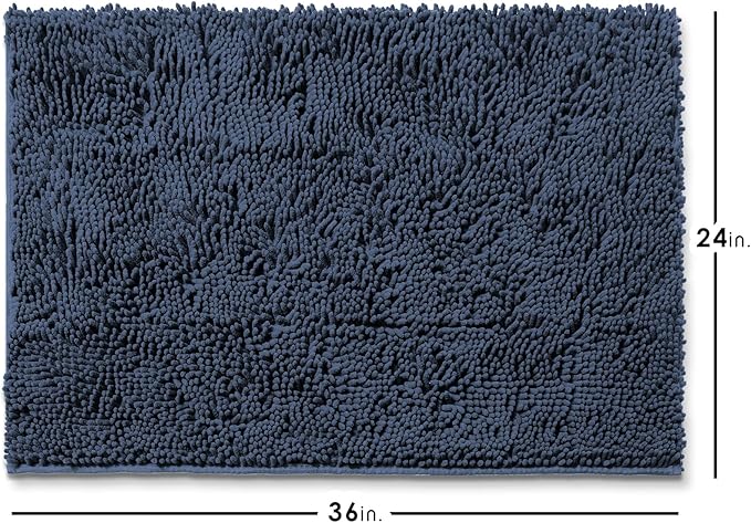 Hearth & Harbor Bathroom Rugs, Chenille Bath Mat - Machine Washable Bath Mats for Bathroom Non-Slip Backing Rubber, Quick Dry Bathroom Mat - Navy Blue 24x36