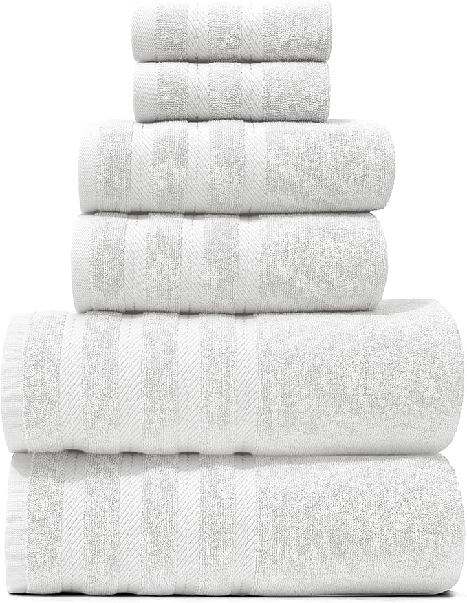 Hearth & Harbor Bath Towels for Bathroom - 100% Ring Spun Cotton Luxury Bathroom Towels - Soft & Highly Absorbent Bath Towels Set, 6 Piece Set, White