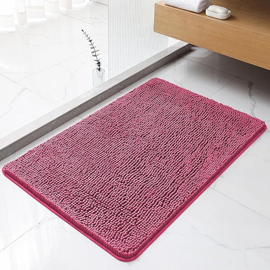 Hot Pink Bathroom Rugs 24"x36" - Plush Chenille Non-Slip Bath Mat - Absorbent, Washable, Soft and Thick Decor for Shower, Sink, Tub, Home Accessories