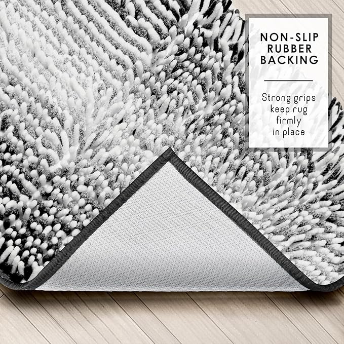 Hearth & Harbor Bathroom Rugs, Chenille Bath Mat - Machine Washable Bath Mats for Bathroom Non-Slip Backing Rubber, Quick Dry Bathroom Mat, 24 x 36 - Ombre Black