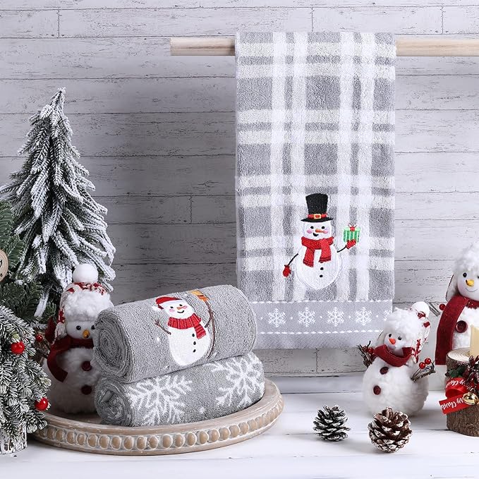 3 Pcs Winter Hand Towels for Bathroom Snowflake Snowman Embroidered Bathroom Towels Farmhouse Decorative 13.78 x 29.53 Inch Absorbent Soft Cotton for Kitchen Dish Fast Drying Decor