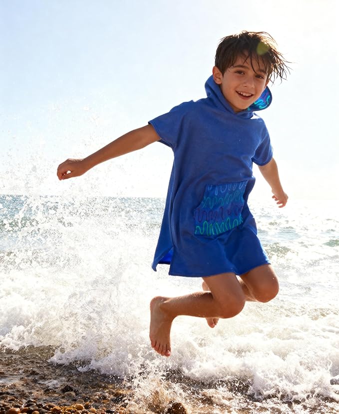 MissShorthair Towel Poncho for Kids, Hooded Beach Towel for Girl&Boy, Surf Poncho Swim Changing Robe Microfiber Bath Towel 3-6 Years Dark Blue