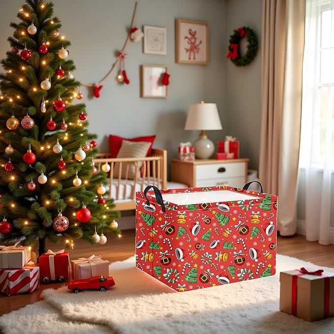 HIYAGON Rectangular Christmas Basket Fabric Storage Bin Storage Boxes Collapsible Storage Basket for Clothes Books Shelves Basket(Red Christmas)