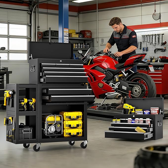 Metal Tool Chest, 8 Drawer Rolling Tool Chest with Wheels, Assembled Tool Storage Cabinet with Locking, Sliding Drawers & Detachable Top Tool Box, for Repair Room Warehouse Garage Workshop