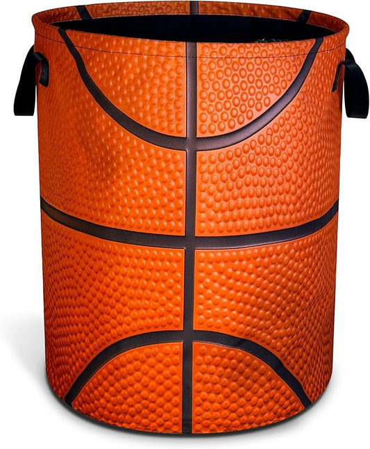 Basketball Texture Laundry Basket Ball Foldable Waterproof Oxford Cloth Funny Tote Bag Laundry Hamper Clothes Storage Bucket Toy Organizer For Bathroom/Laundry Storage/Bedroom 17.7x13.7 Inch