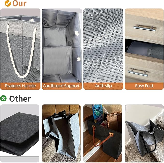 2 Pack Stair Basket for Stairs with Handle, Staircase Baskets for Carpeted and Wooden Stairs,16" Step Storage Laundry Basket for Toys, Clothes, Books, Tools, with Hard Board, Anti-slip（Gray）