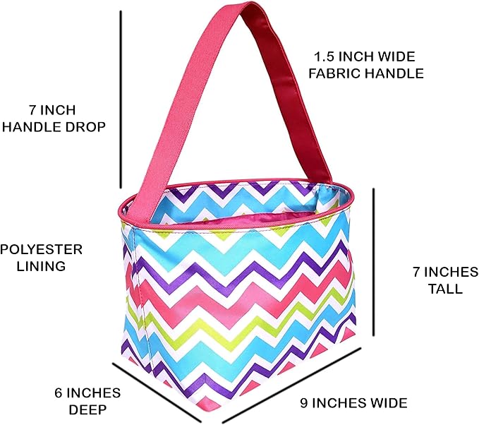 ZIg Zag Chevron Material Easter Basket Bucket for Toys Egg Hunting Party (Pink Chevron with Embroidered Name)