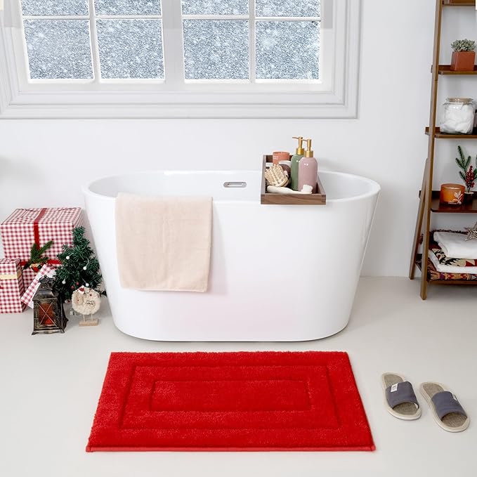 GRANNY SAYS Bathroom Rug, 16" X 24" Bath Rugs for Bathroom, Microfiber Cute Bath Mats, Washable Rug for Bath Tub, Bath Mat Non-Slip, Decorations Indoor Red