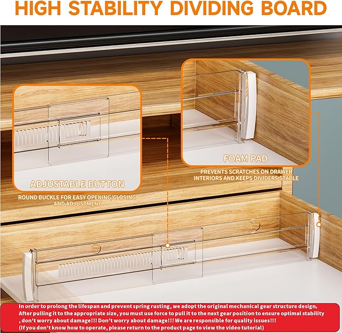 Yieach 5 Pack 3.2 Inch Shallow Acrylic Drawer Divider for Clothes -Expandable from 12.3-17''-Adjustable Dresser Drawer Divider for Baby Clothing,Underwear,Clear in Drawer Separators for Kitchen,Office