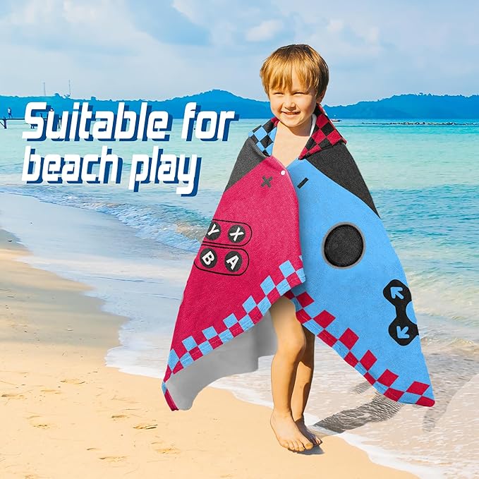 Hooded Towels for Kids -Toddler Beach Towel- Super Absorbent & Quick Dry 100% Cotton 35x60 Inch - to Kid Ages 3-12-Video Game/Gaming Pattern Design