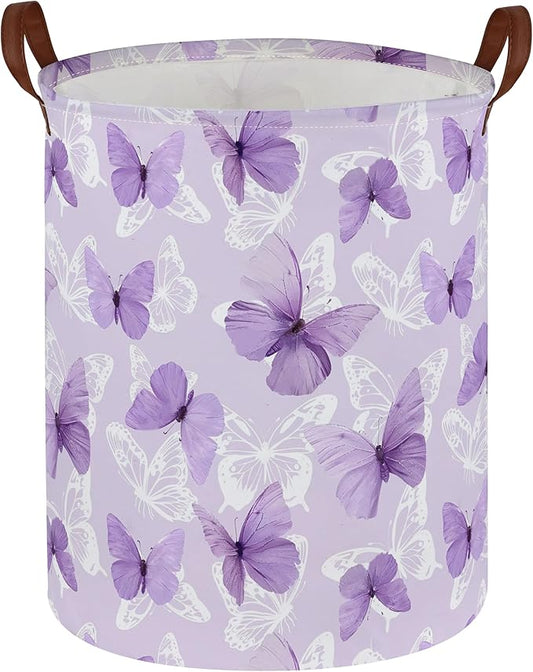 Kids Laundry Hamper,Butterfly Laundry Basket Collapsible Girls Storage Baskets for Home Decor,Office,Toy Organizer,(Purple Butterfly