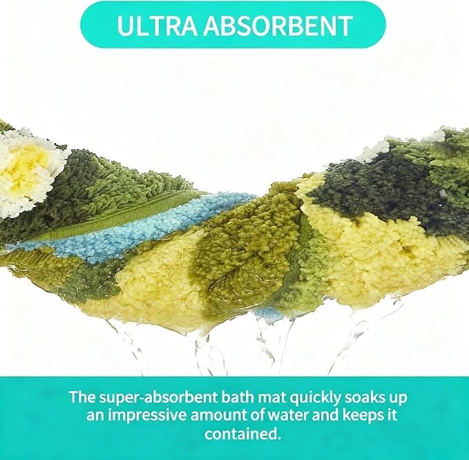 3D Moss Bath Mat - Ultra Thick & Soft, Water Absorbent, Non-Slip Bathroom Rug for Shower Floor, Bedroom Decor | Moss Green, Oval (20"x32")