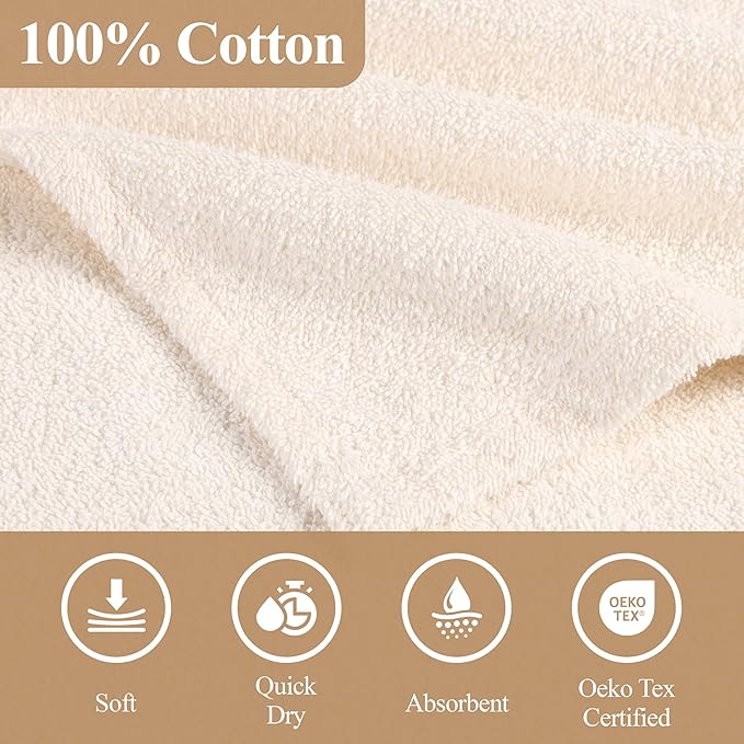 Superior Kids Cotton Terry Poncho, Soft, Absorbent Bath Towel with Hood, Bathroom Accessories, Long, Plush Bathrobes for Bath, Shower, Spa, Resort, Hotel, Beach, Pool, Boy, Girl, Large Size, Ivory