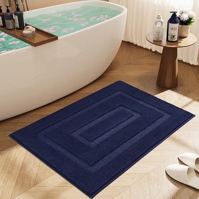 HOMORE Bathroom Runner Rug 24x36 Inch, Navy Blue Non Slip Bath Rug Thick Soft and Absorbent Microfiber Bathroom Mat, Washable Plush Bath Runner Rugs Carpet for Shower Floor