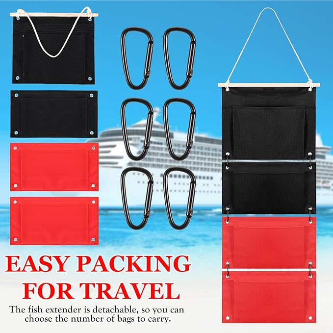 2 Pcs Fish Extender Cruise Hanging Organizer with 4 Pockets and 5 Yard Red Polka Dot Ribbon Travel Door Area Cabin Storage Bag 2026 Fe for Exchange Gift Pixie Dusting(Black,Red)