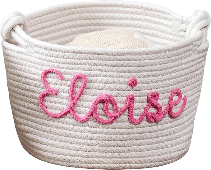 JUPPE Custom Baby Shower Basket, Personzlized Basket with Baby Name, Baby Boy Girl Storage Organizer Cotton Rope Nursery Decor Newborn Gift (style 1) (Style 4)