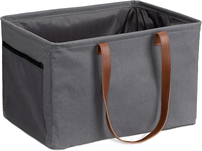 Navaris Collapsible Laundry Baskets - Set of 2 - Foldable Washing Hampers - Clothes Storage Bins with Fabric Drawstring Lid & Side Handles - Gray