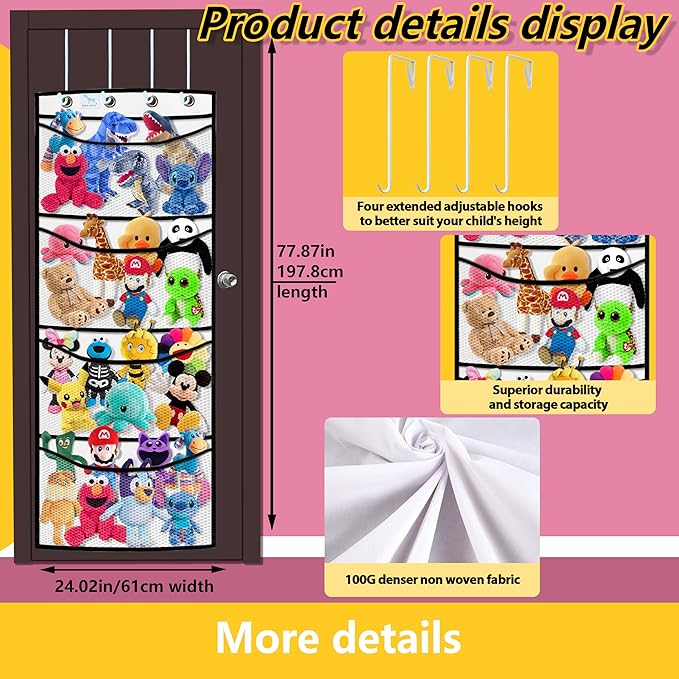 stuffed animal storage,The solution you have been looking for,stuff animal organizer,Holds a lot,toy storage,Way better than the ceiling hammocks,over the door,stuffy storage,White+Black