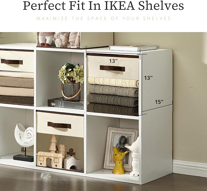 DECOMOMO Kallax Storage Cubes, 13x13x15 Storage Cube Bins with Window, Baskets for Organizing Shelves (Kallax / 4pcs, Beige)