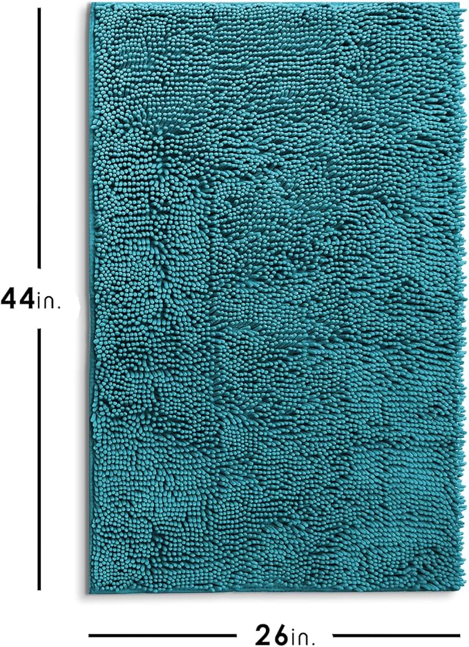 Hearth & Harbor Bathroom Rugs, Chenille Bath Mat - Machine Washable Bath Mats for Bathroom Non-Slip Backing Rubber, Quick Dry Bathroom Mat - Teal Bath Rug, 26x44