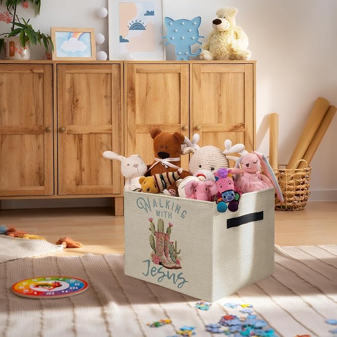 Christian Western Cowgirl Boots Nursery Storage Bins,Western Gifts for Girls,Religious Bible Verse Collapsible Storage Baskets Organizer Decor for Bedroom Bathroom Kids Room Dorm Clothes Books