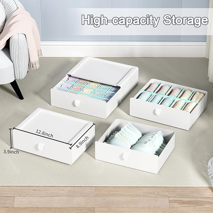 Underwear Organizer Drawer, 15 Cells Plastic Socks Drawer, Stackable Closet Organizer, Storage Box for Bras, Panties, Snacks, Grey