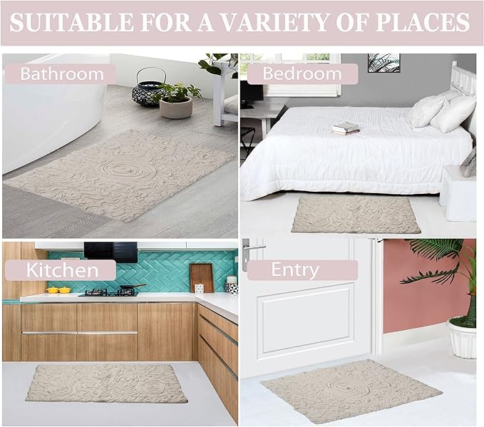 Home Weavers Bell Flower Collection 100% Cotton Tufted Bath Rugs, Extra Soft and Absorbent Bath Rugs, Non-Slip Bath Mats, Machine Washable, Bath Mats for Bathroom Floor, 17"x30" Slice Rug, Ivory