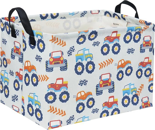 Rectangular Monster Truck Basket for Kids Baby Storage Basket Cute Toy Storage Bin Organizer Shelf Book Truck Room Decor(Monster Truck)