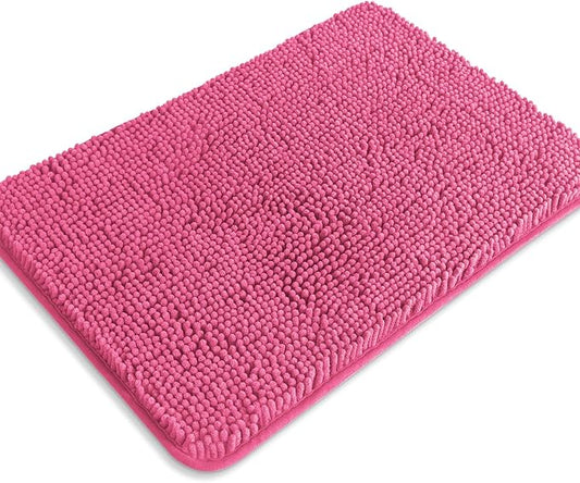 Hot Pink Bathroom Rugs – Absorbent and Washable Bath Mat, Non-Slip, Thick Soft Chenille Bath Rugs for Bathroom Floor, Shower, Sink - 17" x 24"