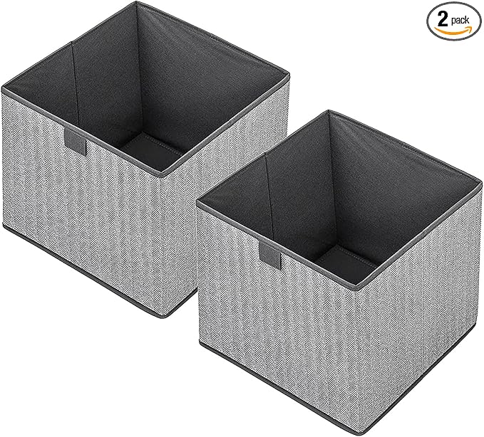 Storage Baskets, 11.8-Inch Woven Fabric Bins, Storage Cubes with Reinforced Handles, Organizer Bins for Closet Shelves, Foldable, for Toys, Clothes (2PCS/Grey-11.8*11.8*11.8inch)