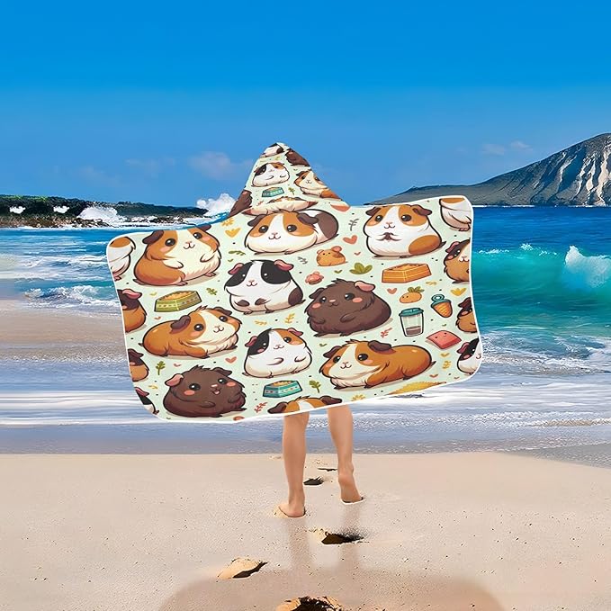 Hooded Beach Towel for Kids, Cute Guinea Pig Girls Boys Bath Towel Poncho, Super Soft & Absorbent Pool Towel, 50 x 23.5 Inches
