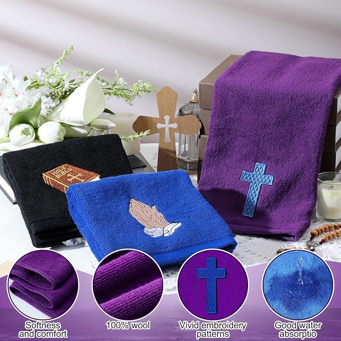 3 Pcs Easter Pastor Hand Towels, Christian Embroidered Religious Cross Cotton Towels 13.78 x 29.53 Inch, Soft Absorbent Bathroom Clergy Dove Gift for Easter Father's Day