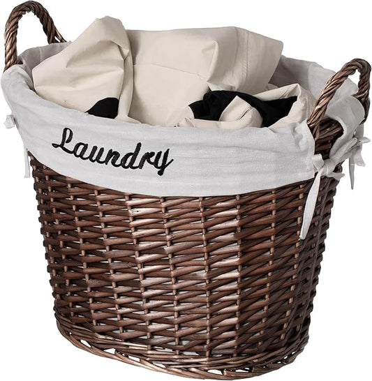 Wickerwise Handwoven Laundry Basket with Liner & Handles - Boho Decorative Storage Hamper for Clothes Blankets Pillows and Towels - Ideal for Laundry Room Bathroom Bedroom and Living Room, Brown
