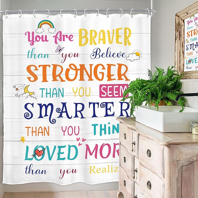 Homewelle Kids Quotes Shower Curtain Colorful Inspirational Motivational Positive Sayings 60Wx72H Inch Multicolor Encouragement for Children Toddler Waterproof Polyester Fabric Bathroom Bathtub