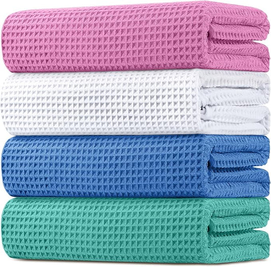 HOMEXCEL Waffle Bath Towels 4 Pack, Premium Microfiber Bath Towels, Ultra Soft, Lightweight, Highly Absorbent Quick Dry Towel for Bathroom, Gym, Shower, Hotel and Spa, 30 x 60 Inch, Multicolor
